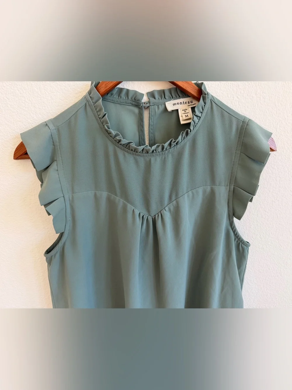 Monteau Sage Green Ruffle Sleeve Blouse - Picture 3 of 5